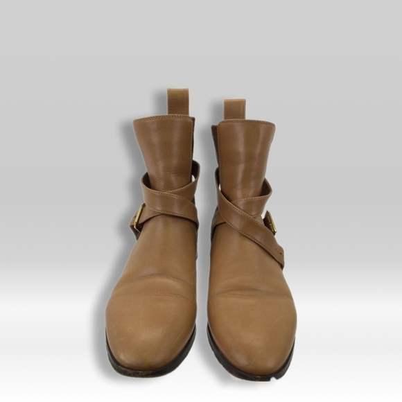 Chloe Brown Leather Flat Ankle Boots Size 36.5/ US 6 - Picture 6 of 12